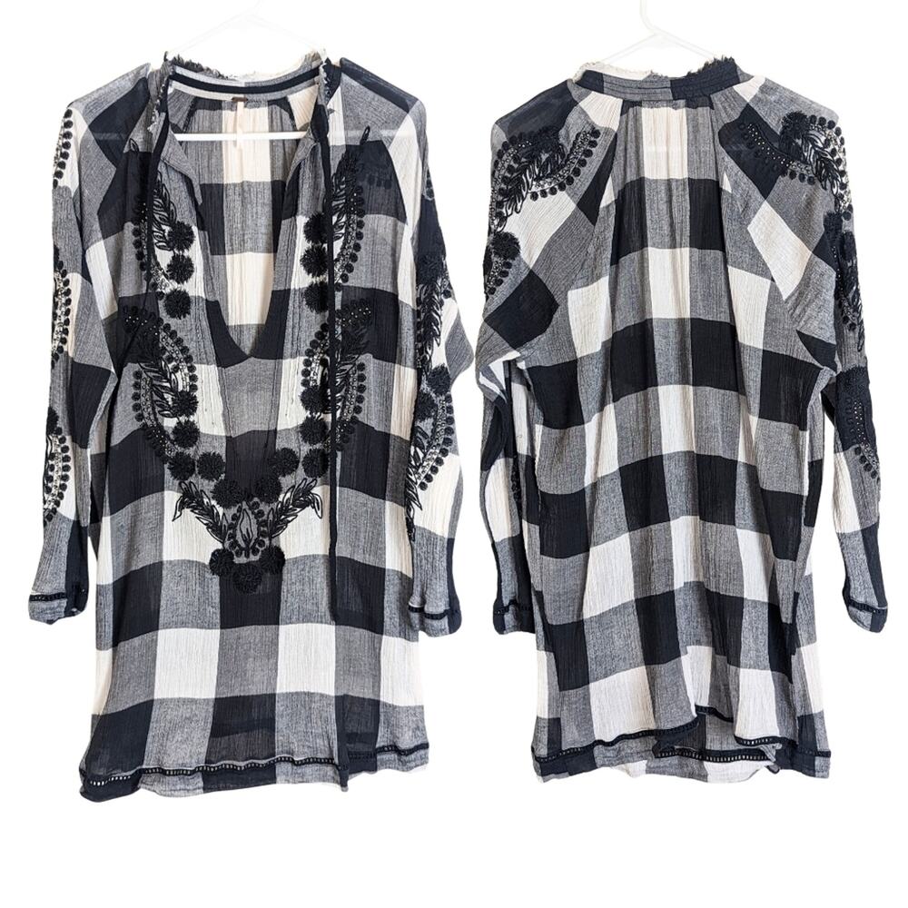 Free People Fall Festival Embroidered Jeweled Plaid Tunic Women's Size Small - Picture 12 of 12